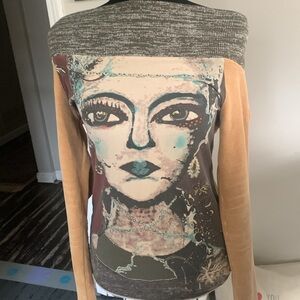 Simply Noelle Multicolor Graphic Off-Shoulder Long Sleeve Top